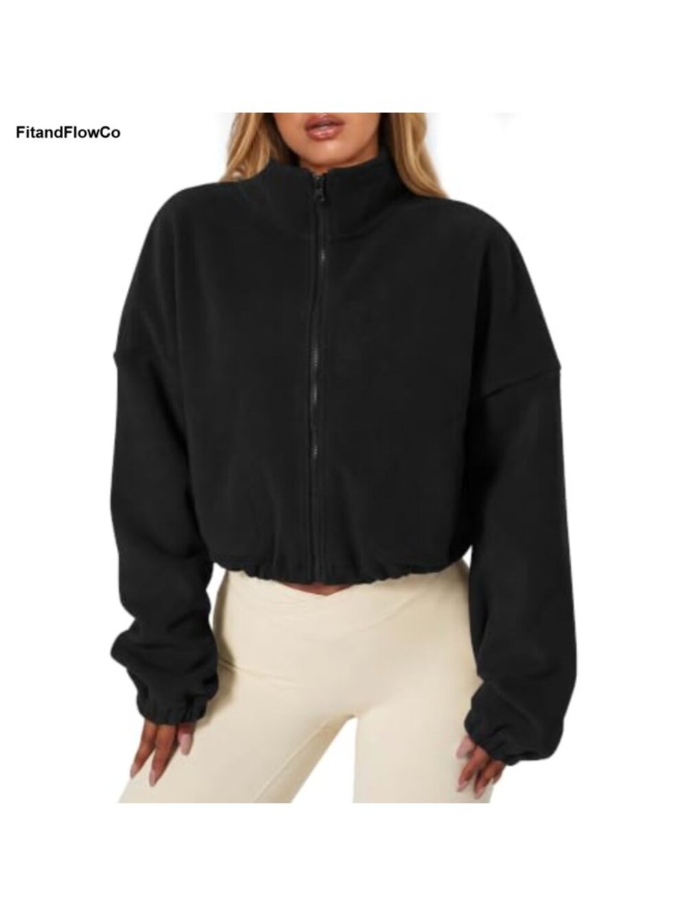 Cropped Fleece Jacket Full Zip Stand Collar Sherpa Coat